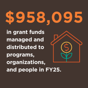 $958,095 in grant funds managed and distributed to programs, organizations, and people in FY25.